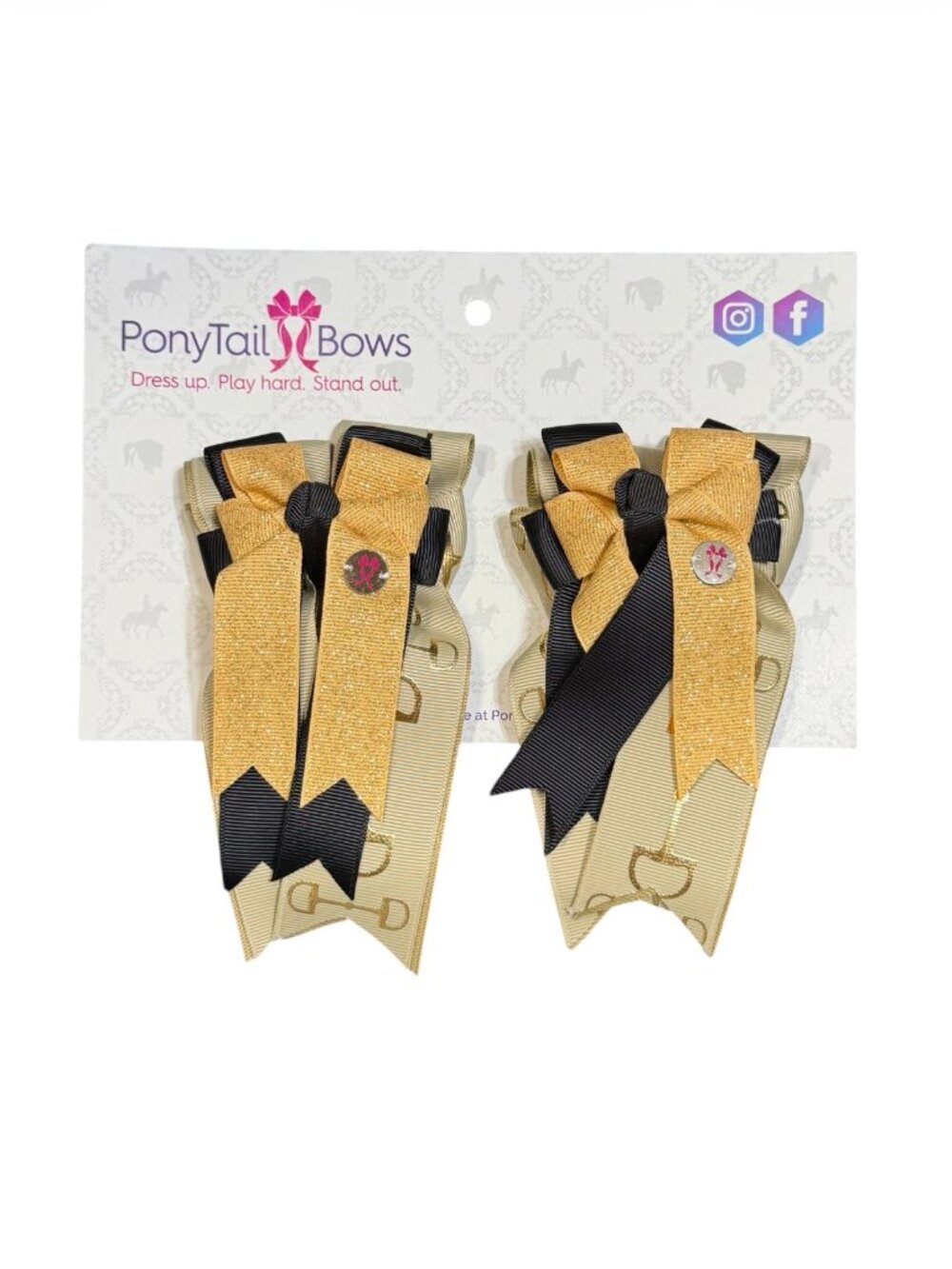 PonyTail Bows Equestrian Show Horse Bit Barrettes Gold Black One Size